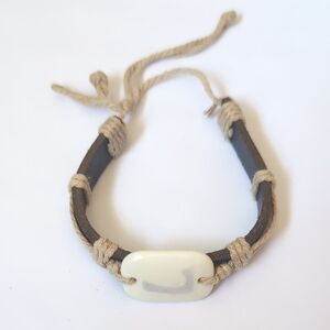 Beige and Brown Braided Bracelet with White Accent‎